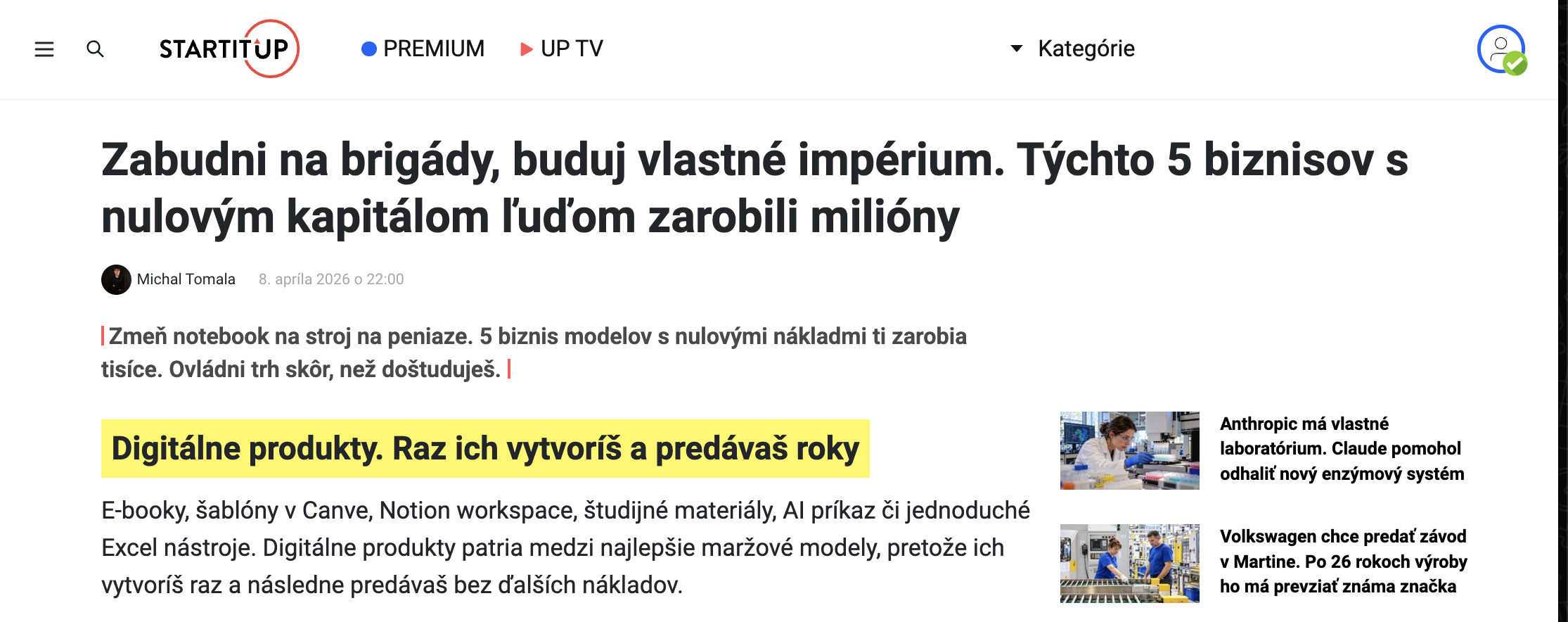 Startitup: Digitálne produkty. Raz ich vytvoríš a predávaš roky