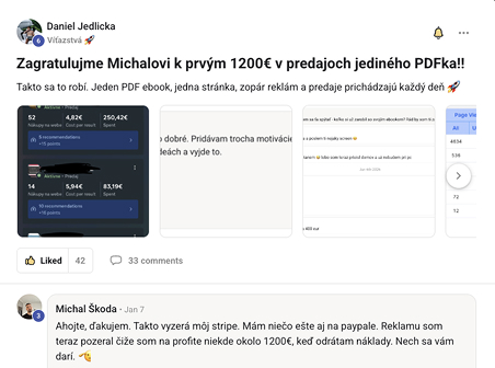 Príspevok a komentár Michala o predaji digitálneho produktu